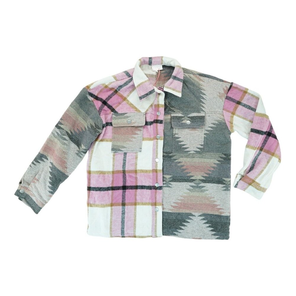 NWT Entro Aztec Tribal Plaid Shacket Western Flannel Size Medium M Pockets